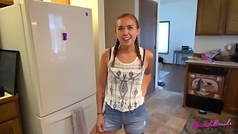 Teen Babe Brandibraids Gives Stepdad A Blowjob And Condom Cumshot