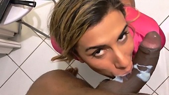 Amusing Blonde Plays With Her Beau'S Dairy Product